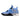 Eine Seitenansicht des Nike Air Jordan 4 in University Blue und Grau mit schwarzen Akzenten und einer sichtbaren Air-Einheit in der Ferse.