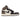 Seitenansicht eines Nike Air Jordan 1 High Dark Mocha (GS)-Sneakers mit schwarz-weißem Farbschema mit braunen Wildlederakzenten und klassischem Design.