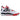 Der Sylt Sneaker Air Jordan 4 Fire Red (GS) ist ein weißer Sportschuh mit roten, schwarzen und grauen Akzenten, Mesh-Einsätzen, einer sichtbaren Air-Sohle und einem Schnürverschluss.
