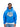 Eine Person trägt den NoByStanders Never "B" Patch Hoodie in leuchtendem Blau mit der Aufschrift "we'll never be those KIDS again" auf der Vorderseite, die sich von einem schlichten weißen Hintergrund abhebt.